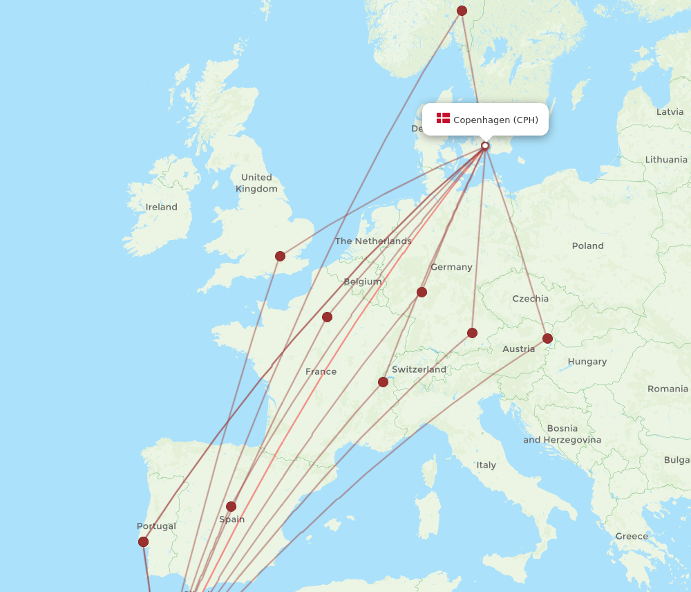 CPH to RAK flights and routes map