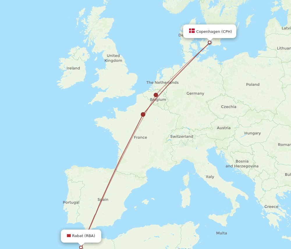 CPH-RBA flight routes