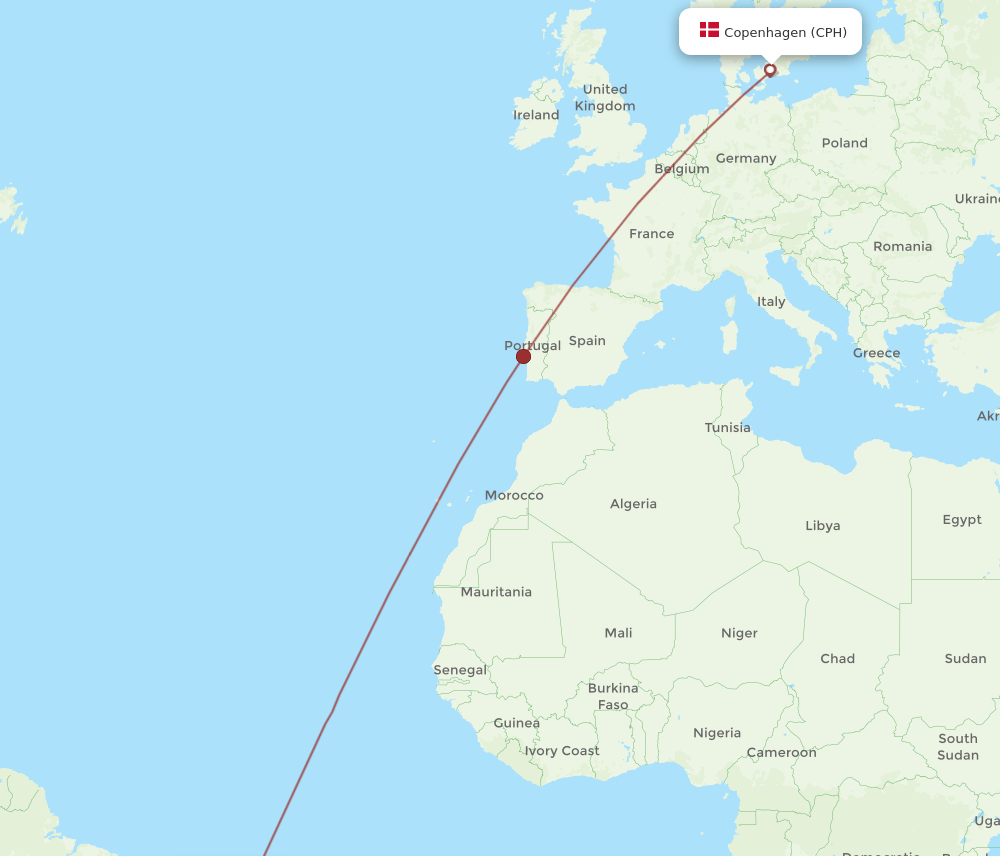 CPH to REC flights and routes map