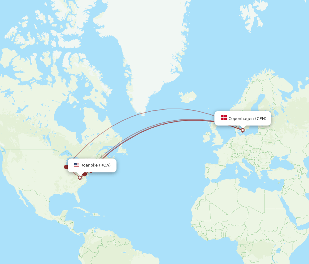 CPH-ROA flight routes