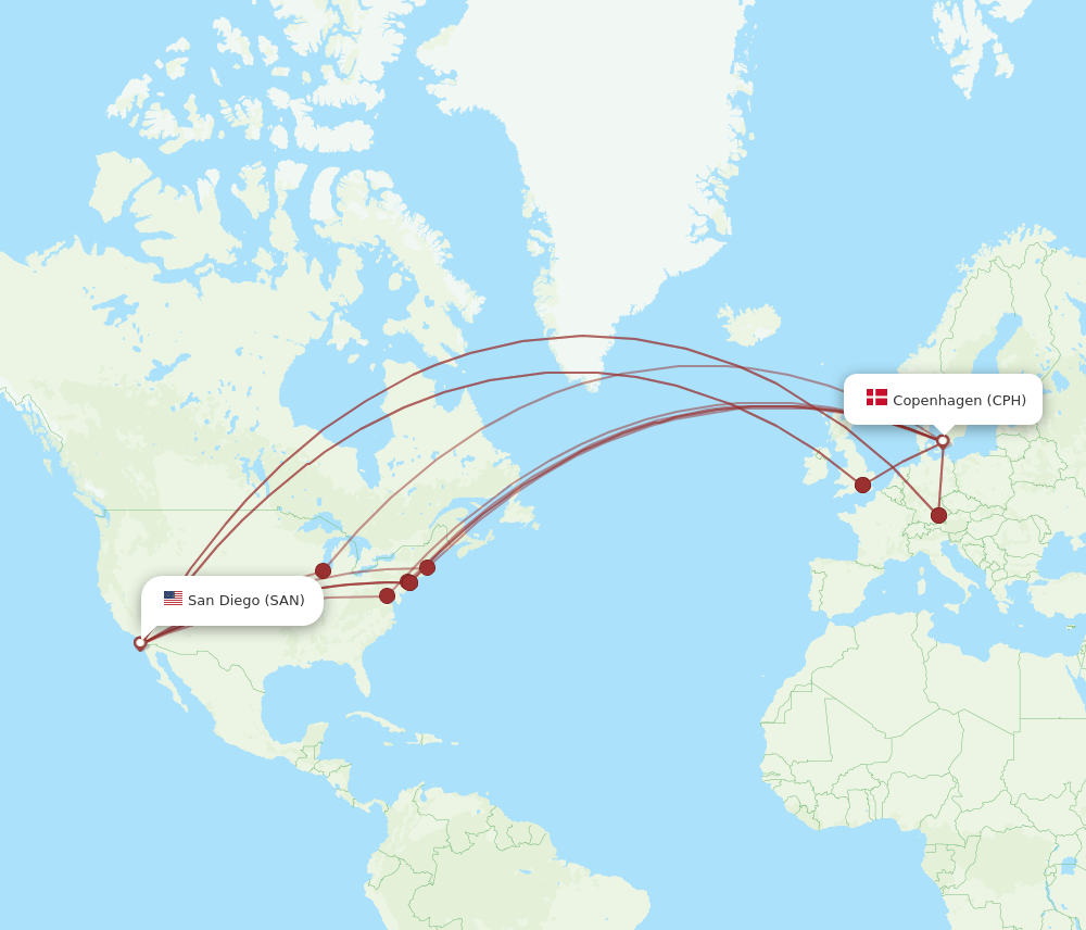 CPH to SAN flights and routes map