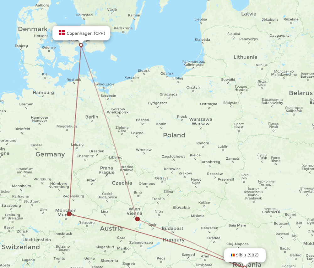 CPH-SBZ flight routes