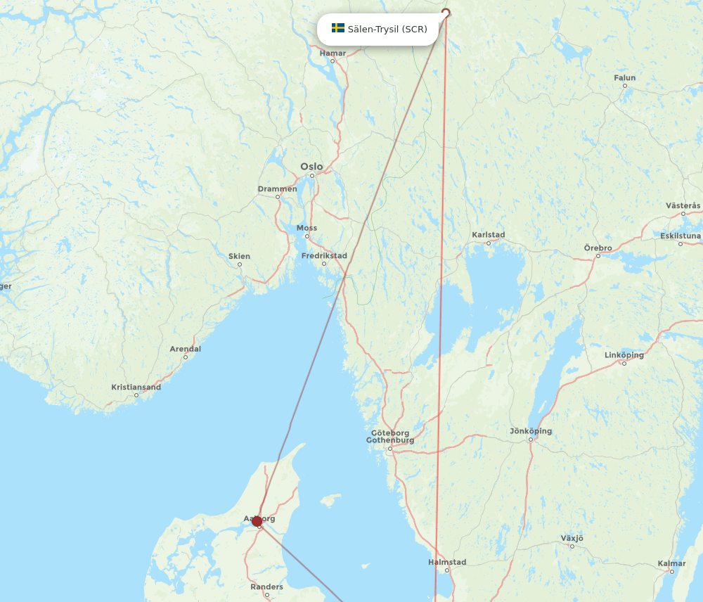 Copenhagen - Salen route map and flight paths