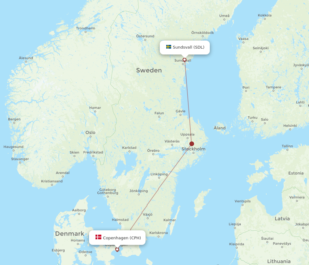 CPH to SDL flights and routes map