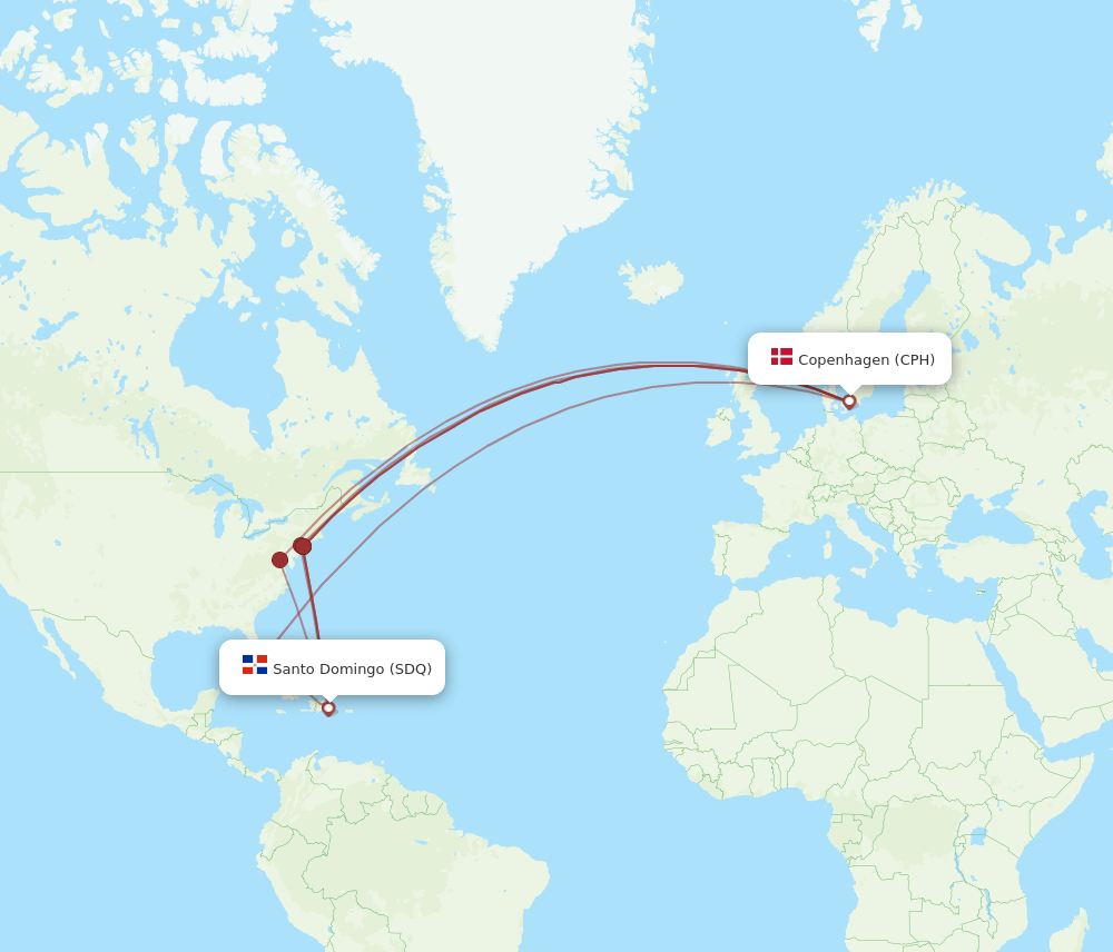 CPH to SDQ flights and routes map