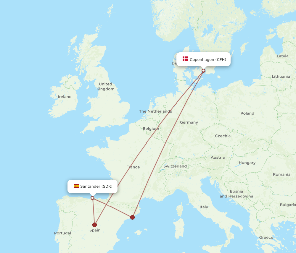 CPH to SDR flights and routes map
