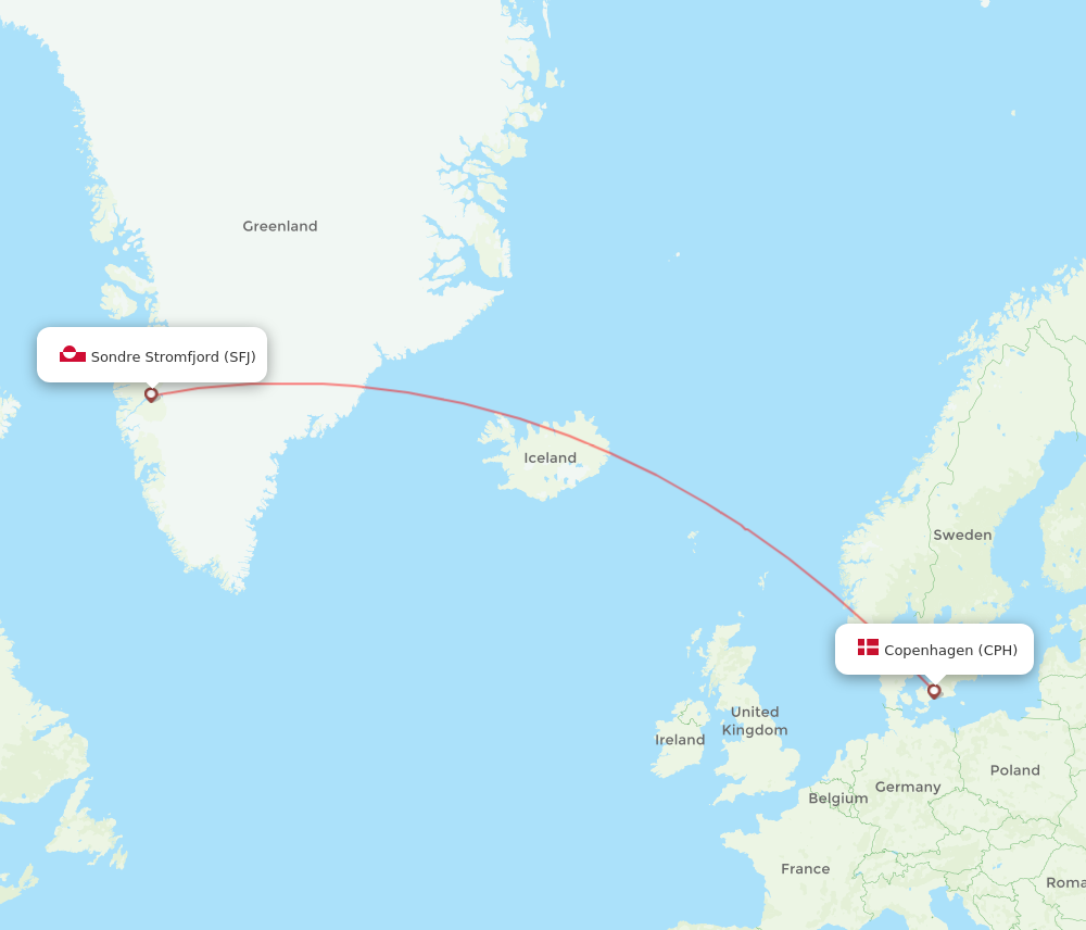 CPH to SFJ flights and routes map