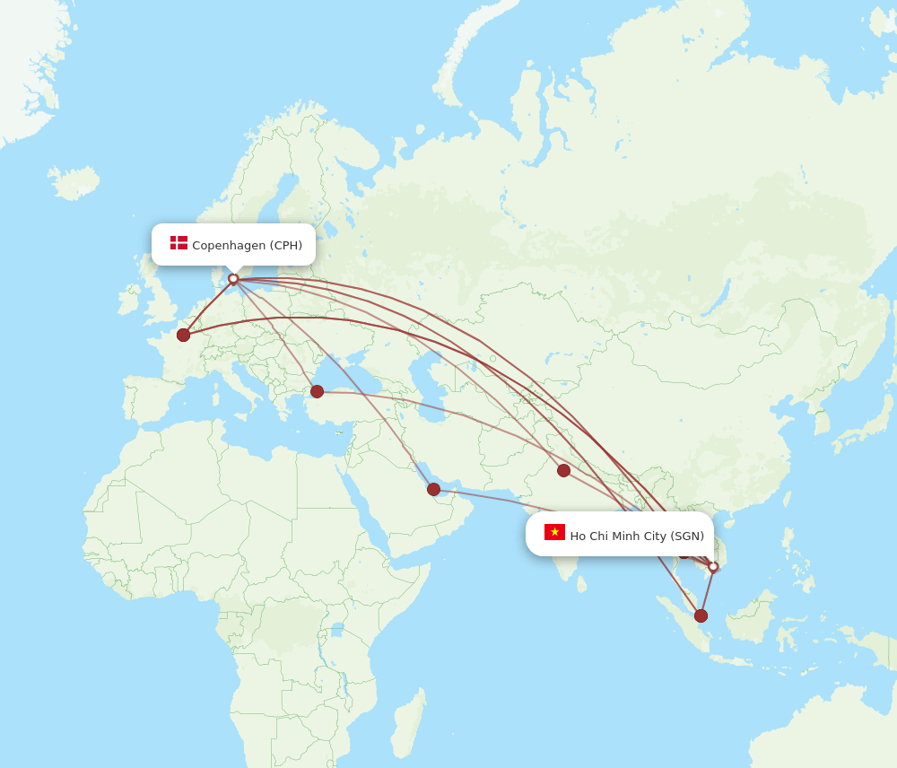 CPH to SGN flights and routes map