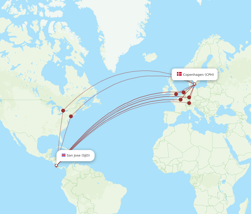 CPH-SJO flight routes