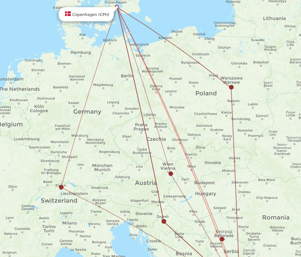 CPH-SKP flight routes