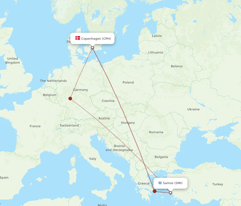 CPH to SMI flights and routes map