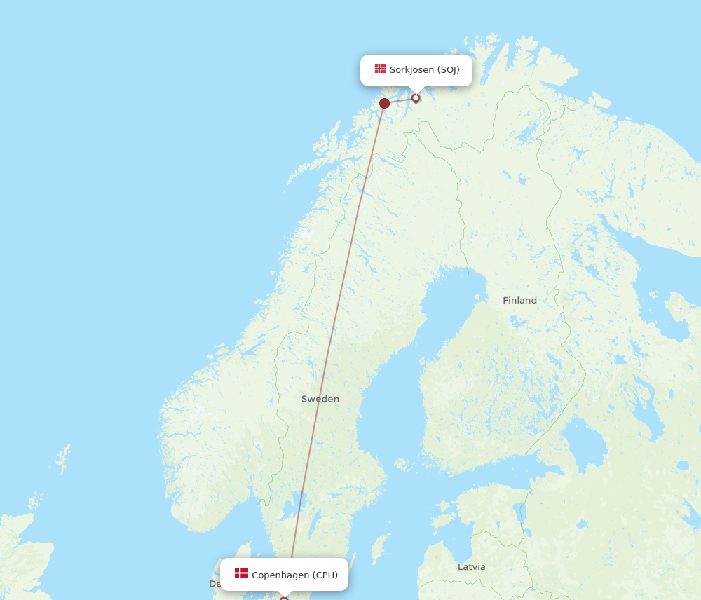 CPH to SOJ flights and routes map