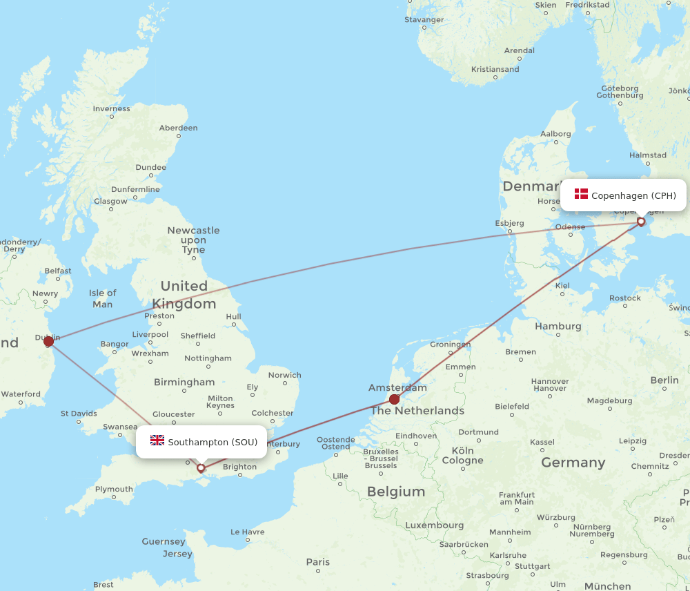 CPH to SOU flights and routes map