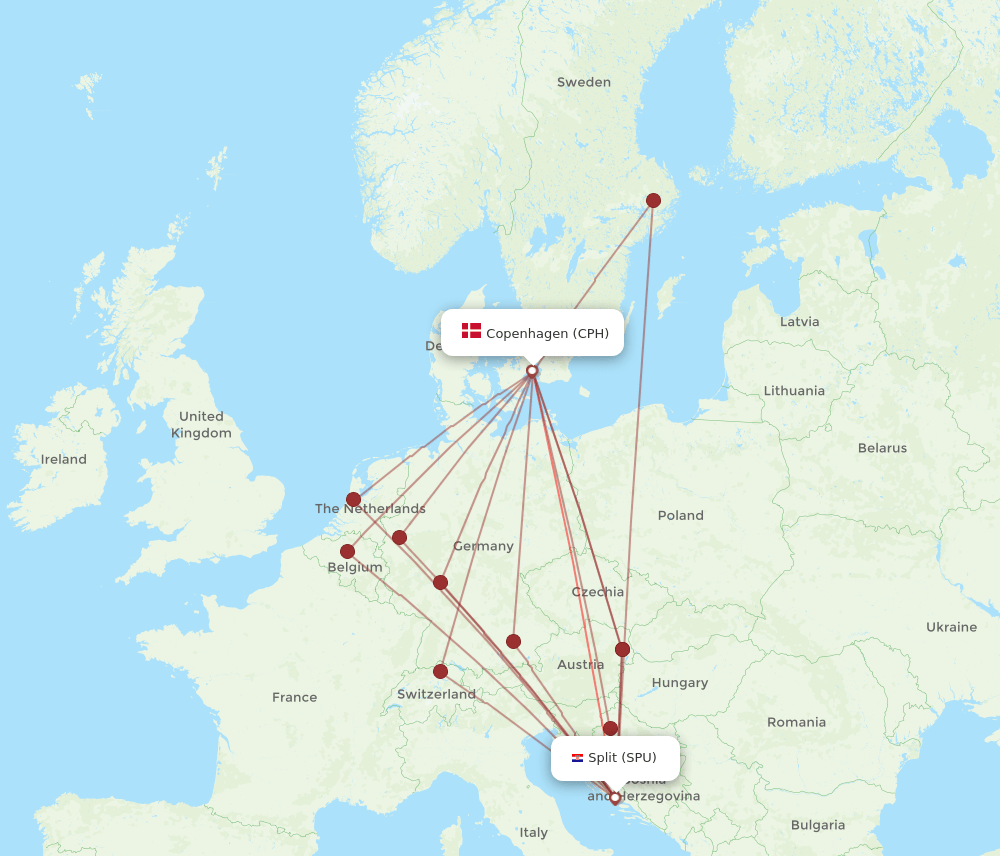 CPH to SPU flights and routes map