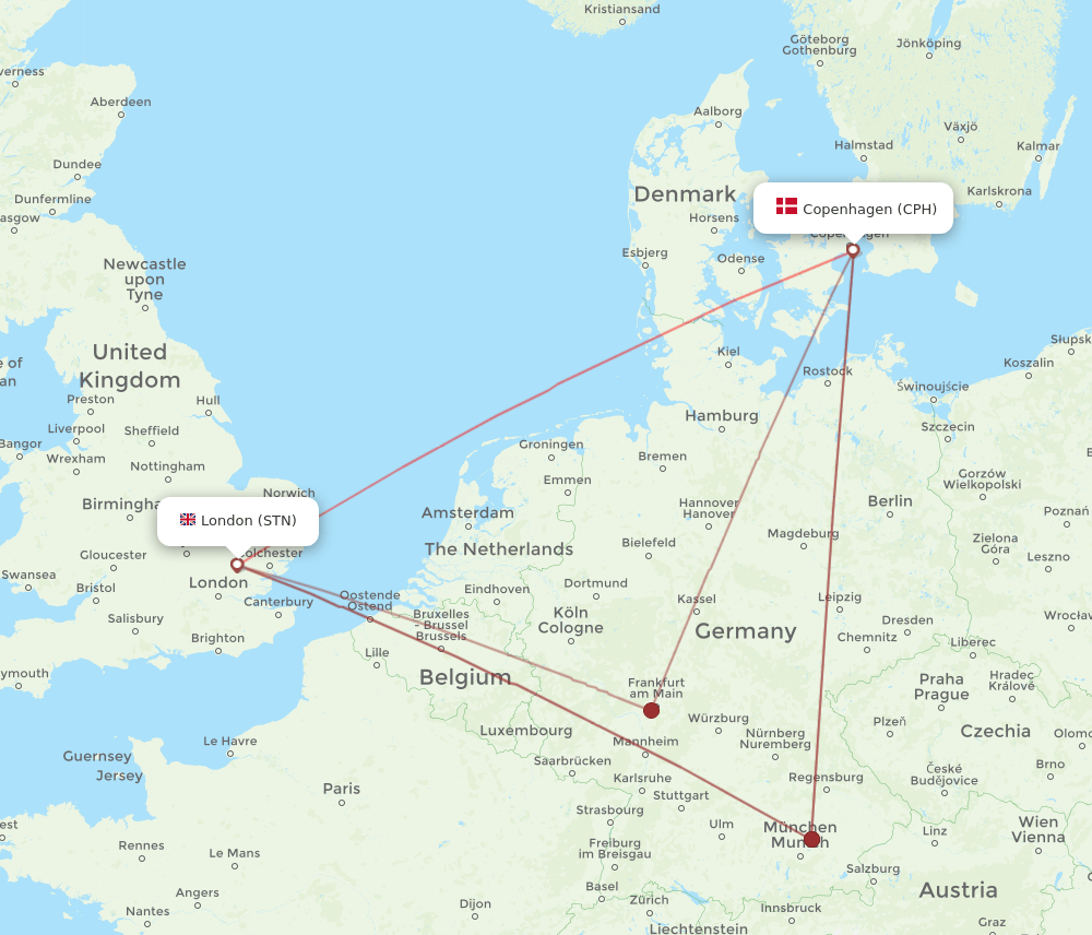 CPH-STN flight routes