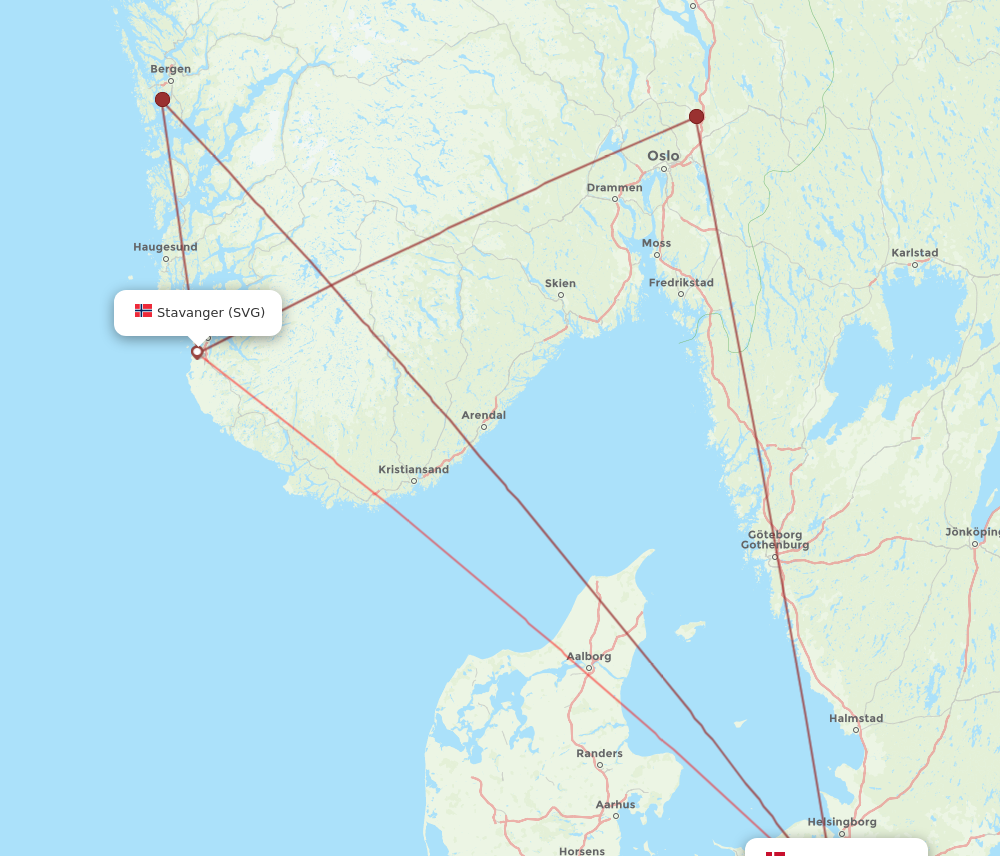 CPH to SVG flights and routes map