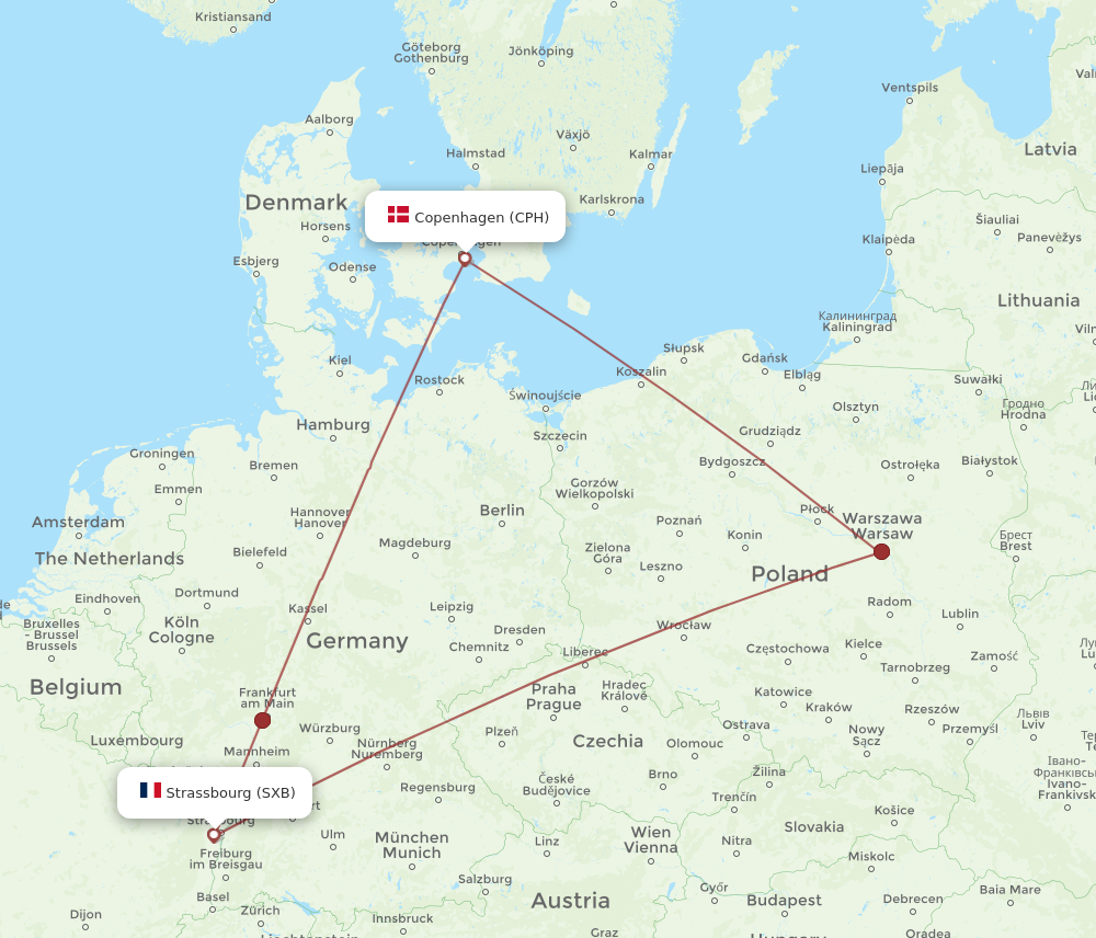 CPH to SXB flights and routes map