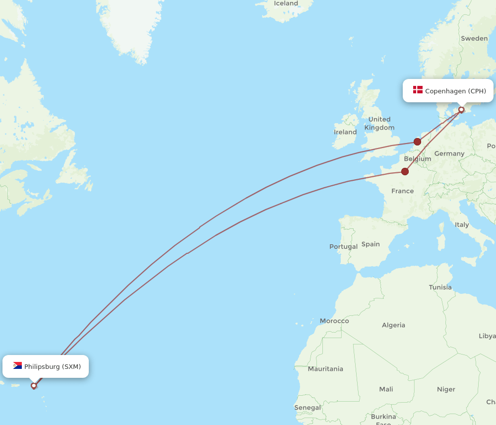 CPH-SXM flight routes