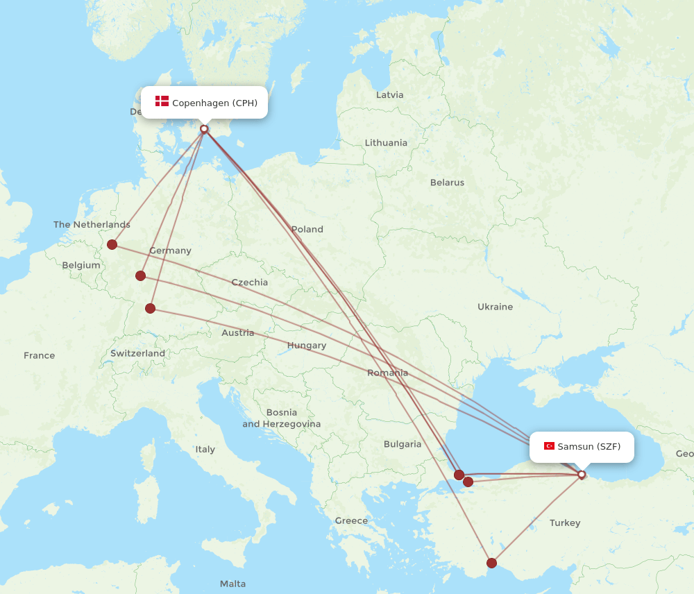 CPH-SZF flight routes