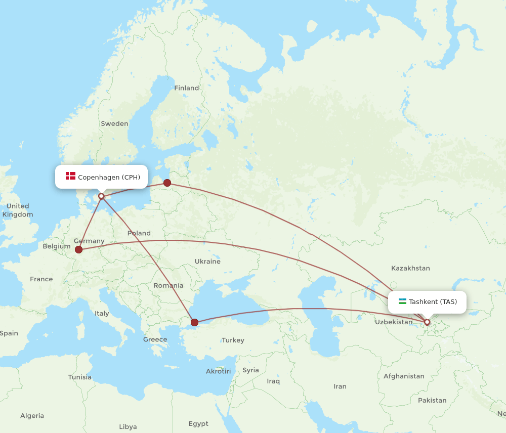 CPH-TAS flight routes