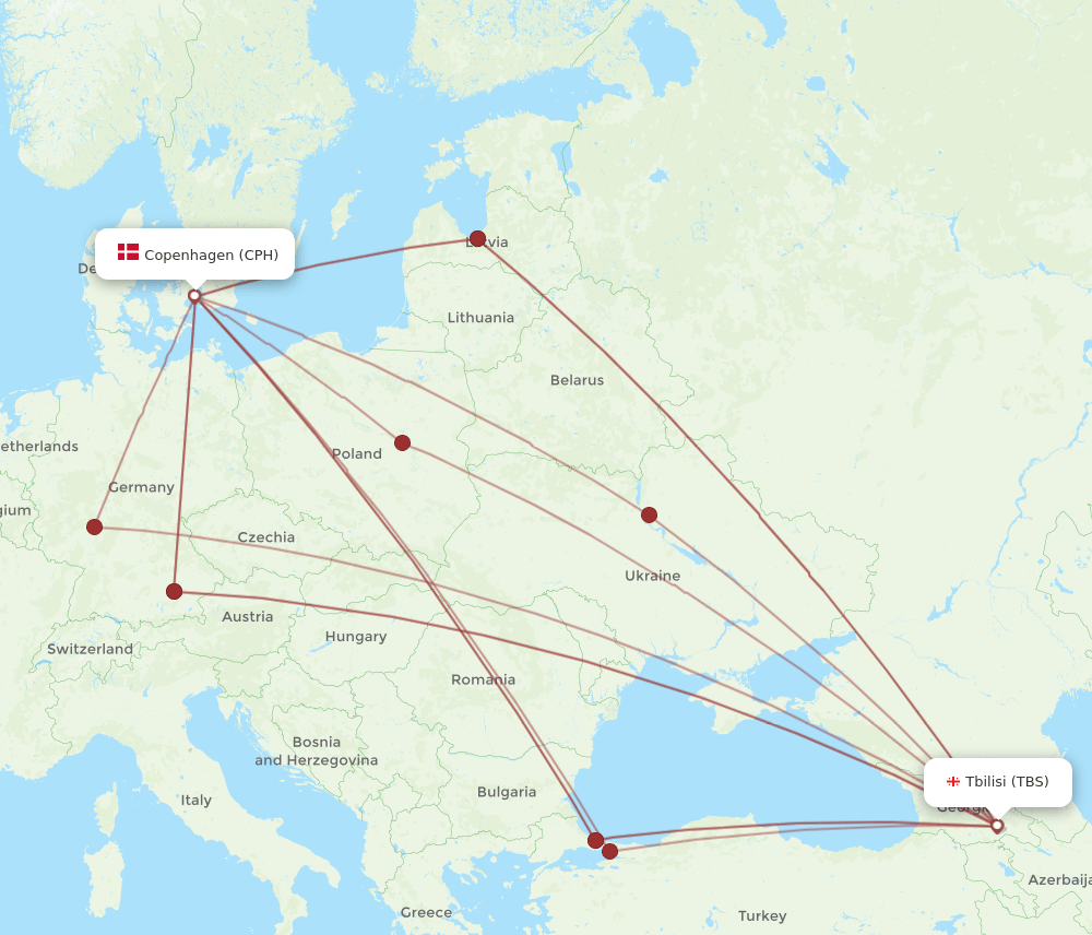 CPH-TBS flight routes