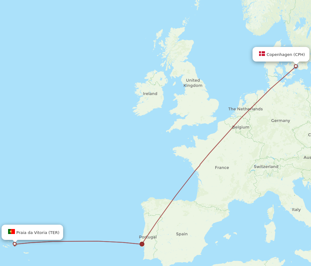 CPH to TER flights and routes map