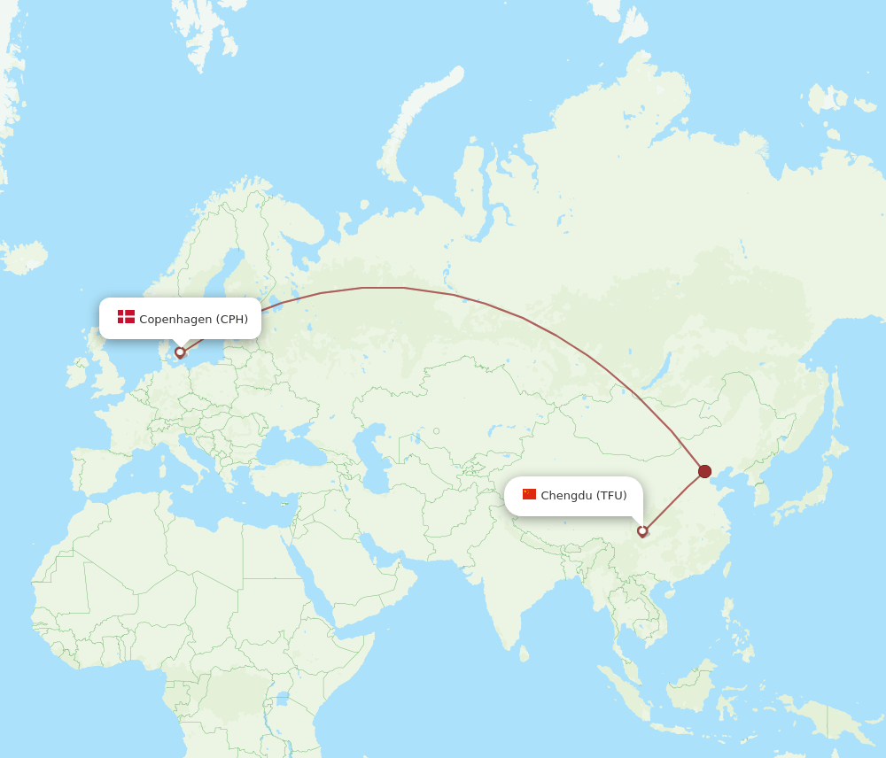CPH to TFU flights and routes map