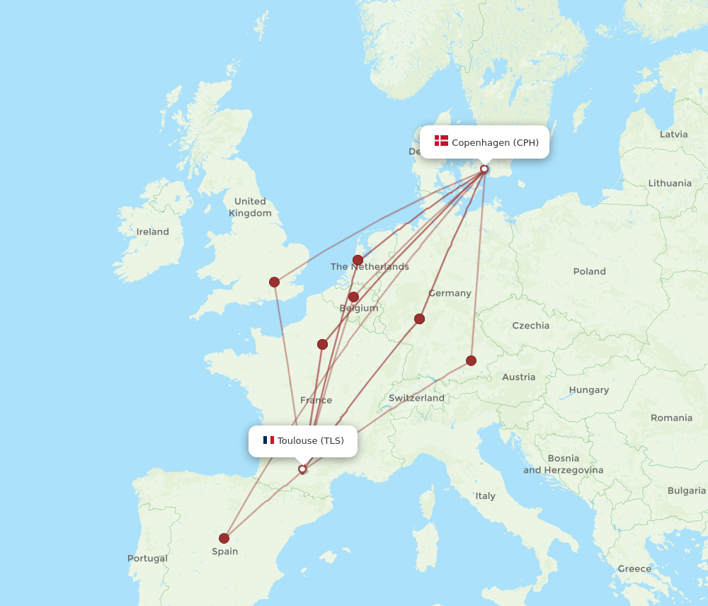 CPH to TLS flights and routes map
