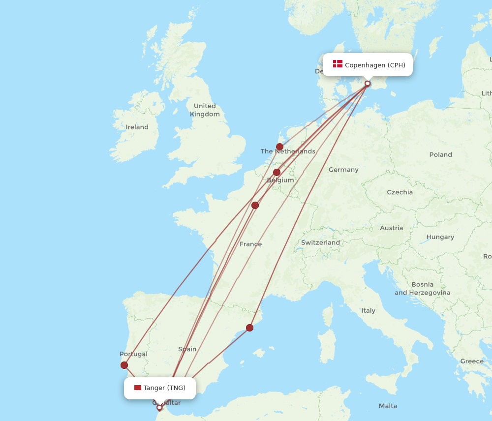 CPH-TNG flight routes