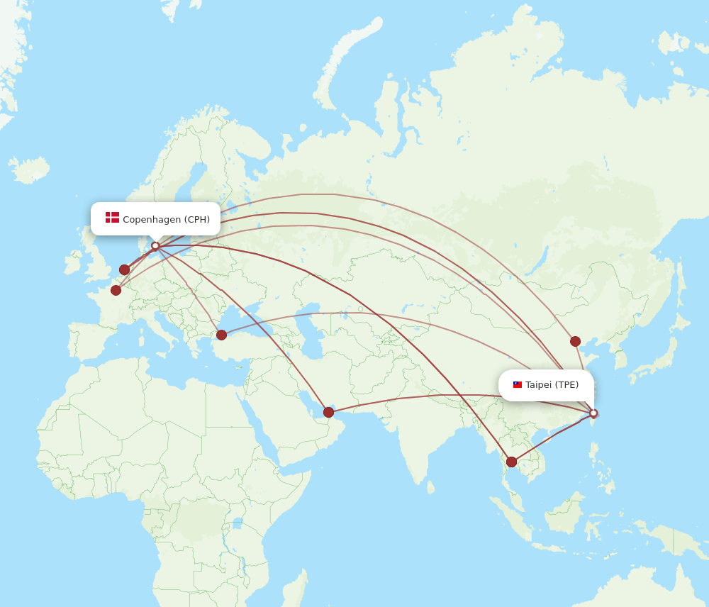 CPH-TPE flight routes