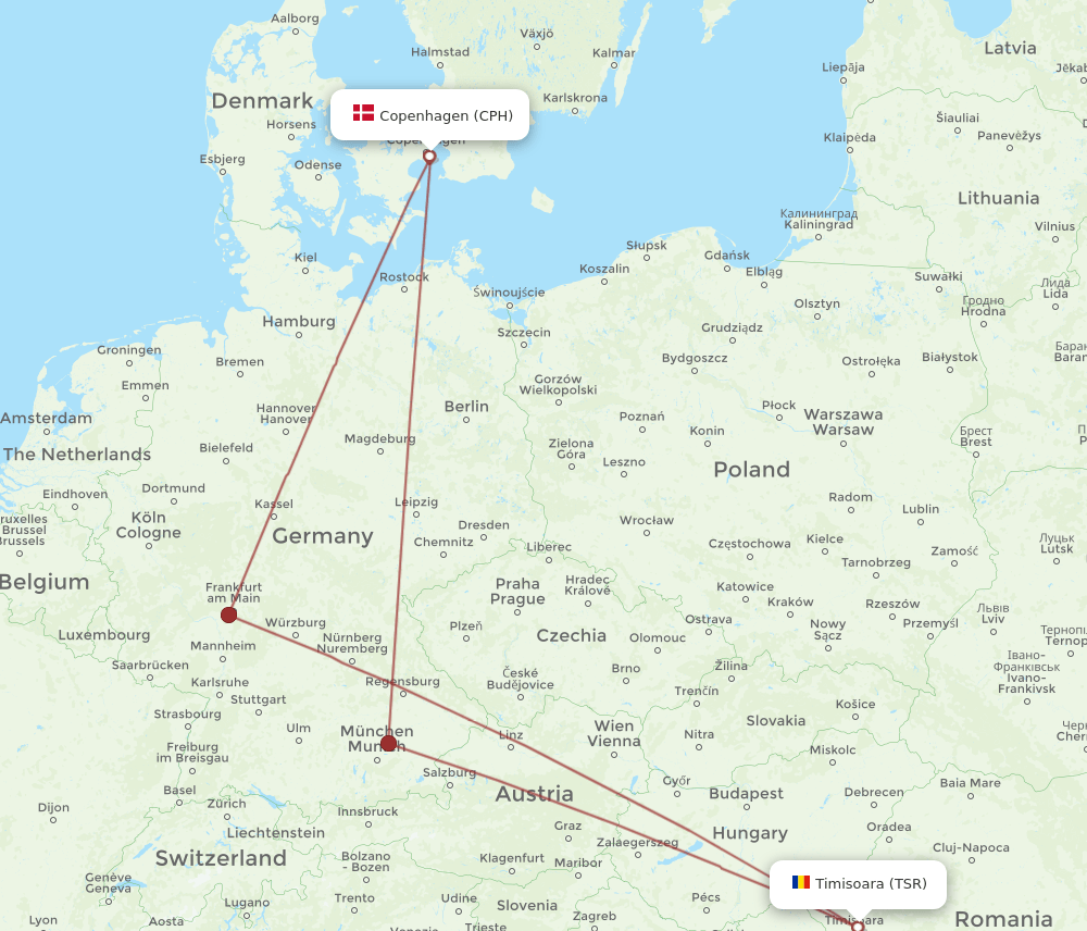 CPH-TSR flight routes