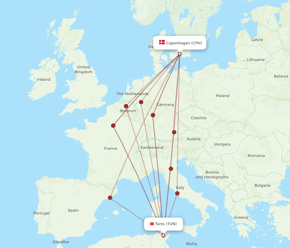 CPH-TUN flight routes
