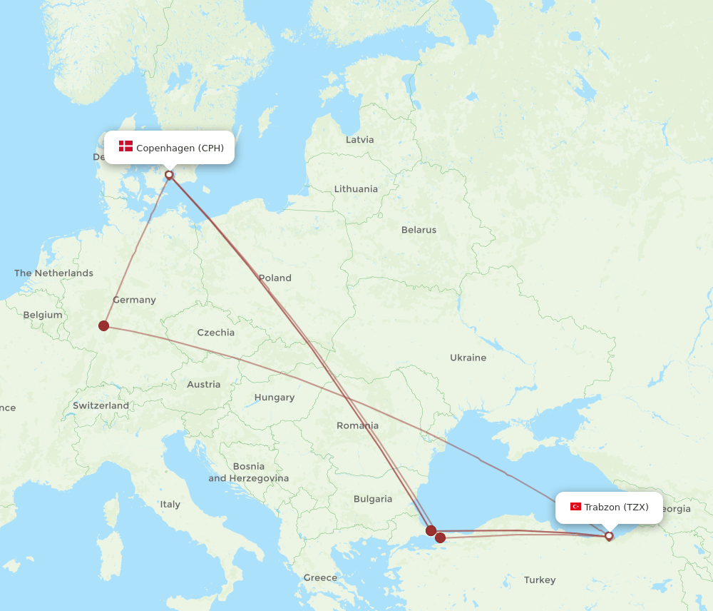 CPH-TZX flight routes