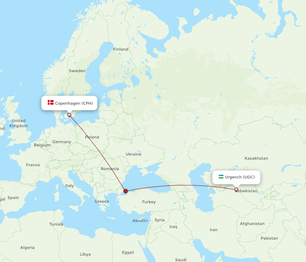 CPH-UGC flight routes