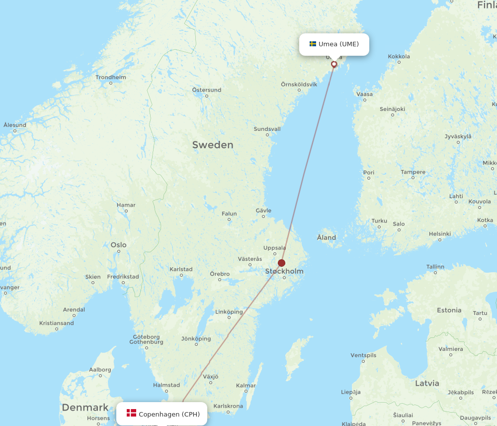 CPH to UME flights and routes map