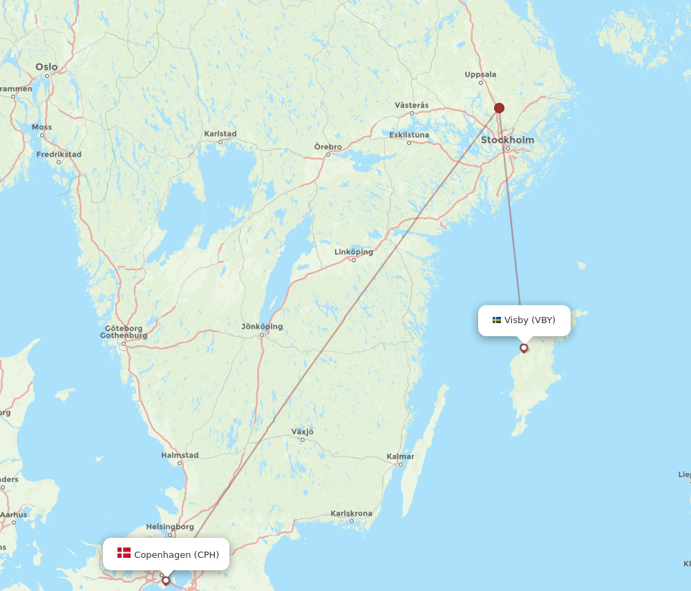 CPH to VBY flights and routes map