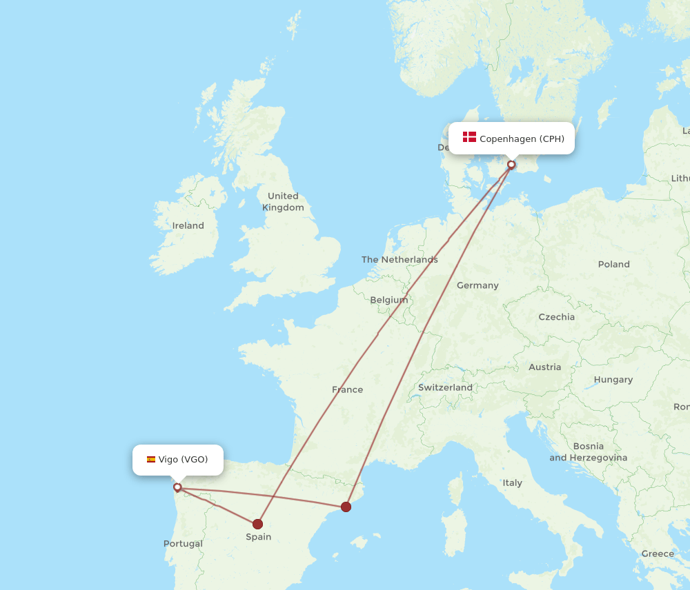 CPH-VGO flight routes