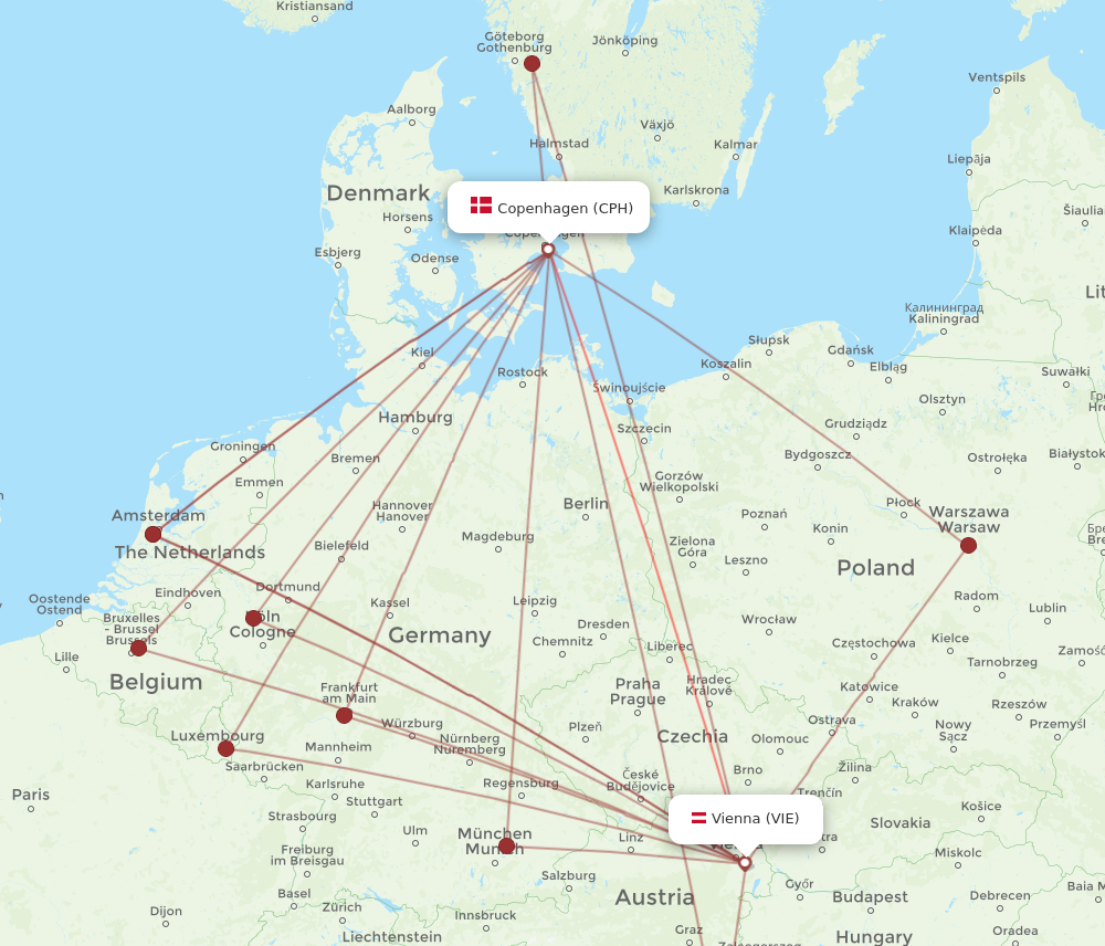 CPH to VIE flights and routes map