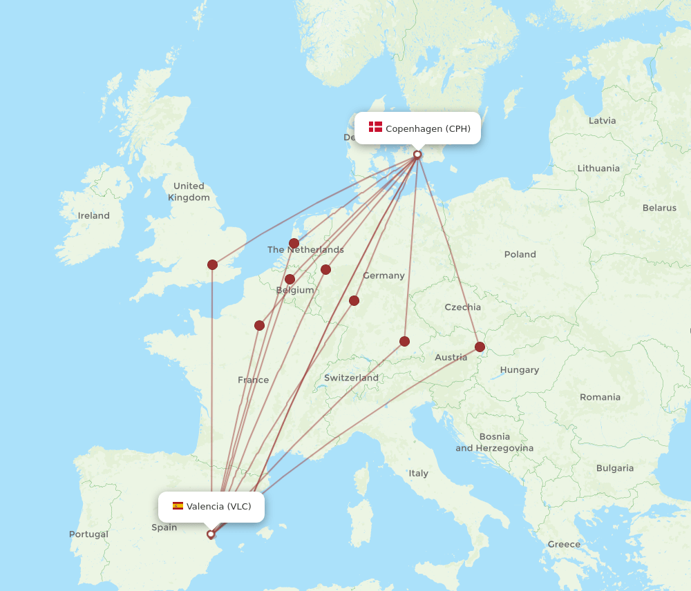 CPH-VLC flight routes