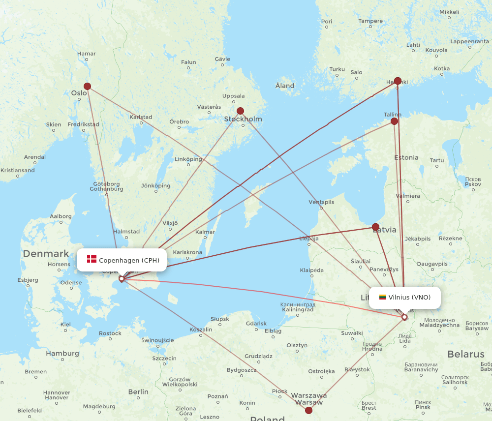 CPH-VNO flight routes