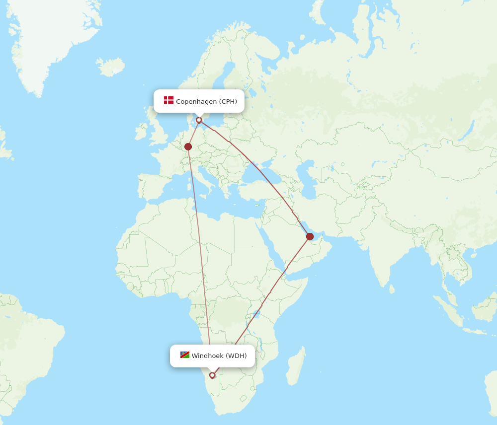 CPH-WDH flight routes