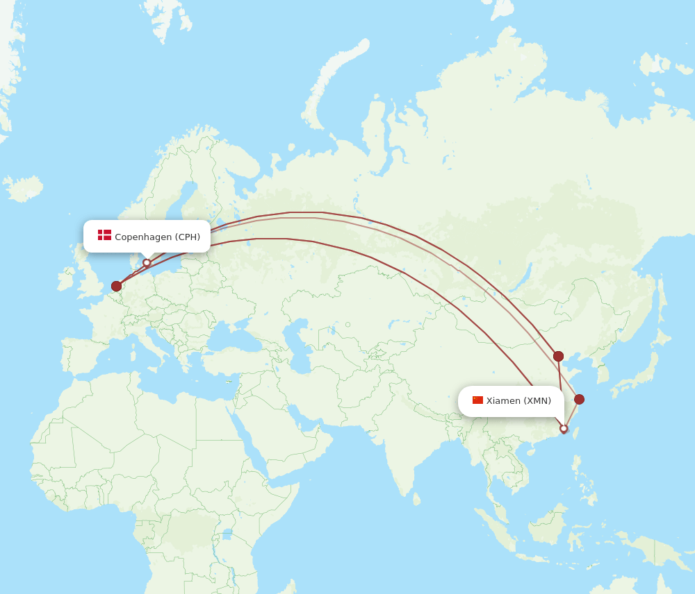 CPH-XMN flight routes