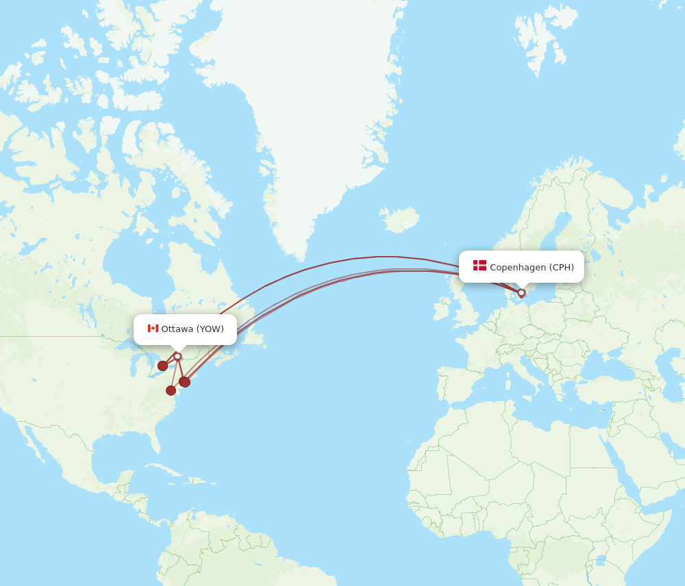 CPH to YOW flights and routes map