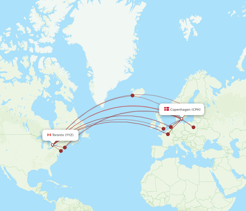 CPH to YYZ flights and routes map