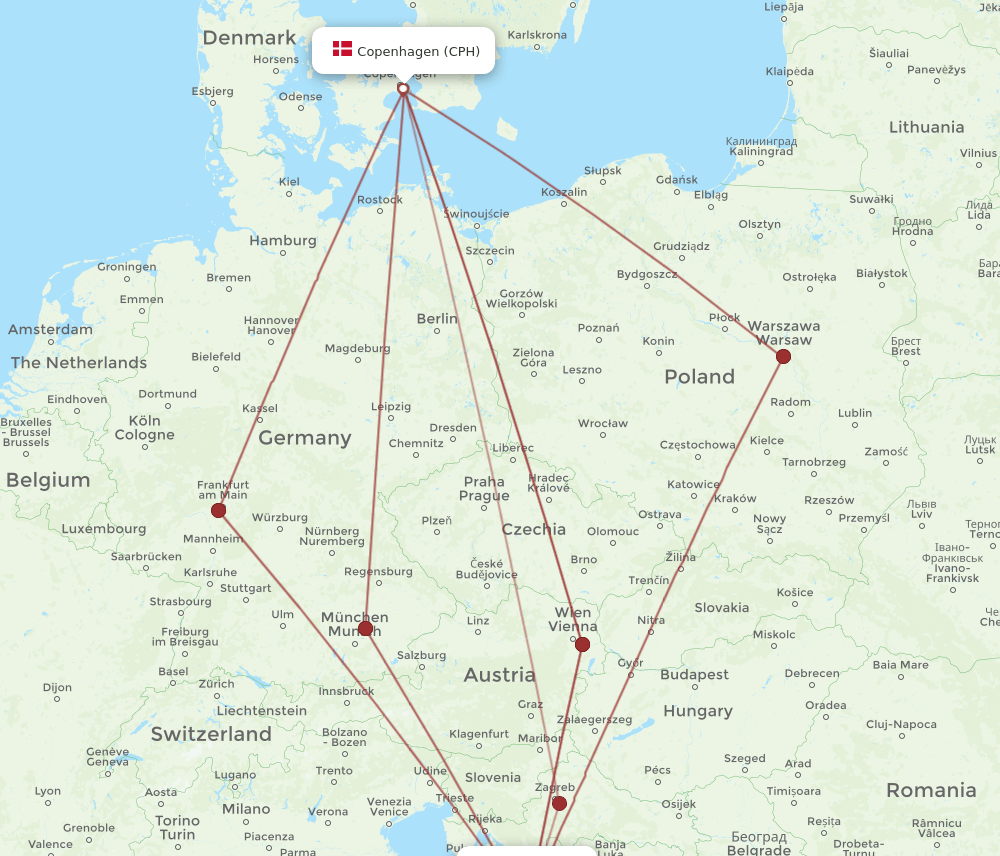 CPH-ZAD flight routes