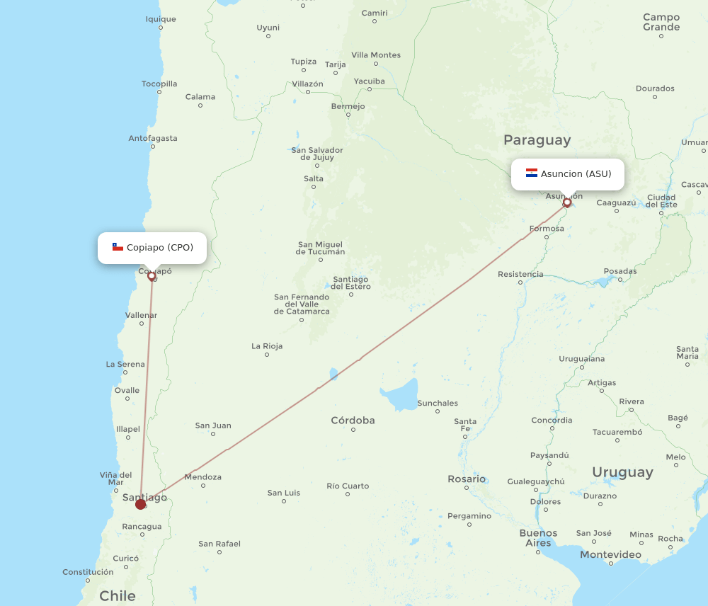 CPO to ASU flights and routes map