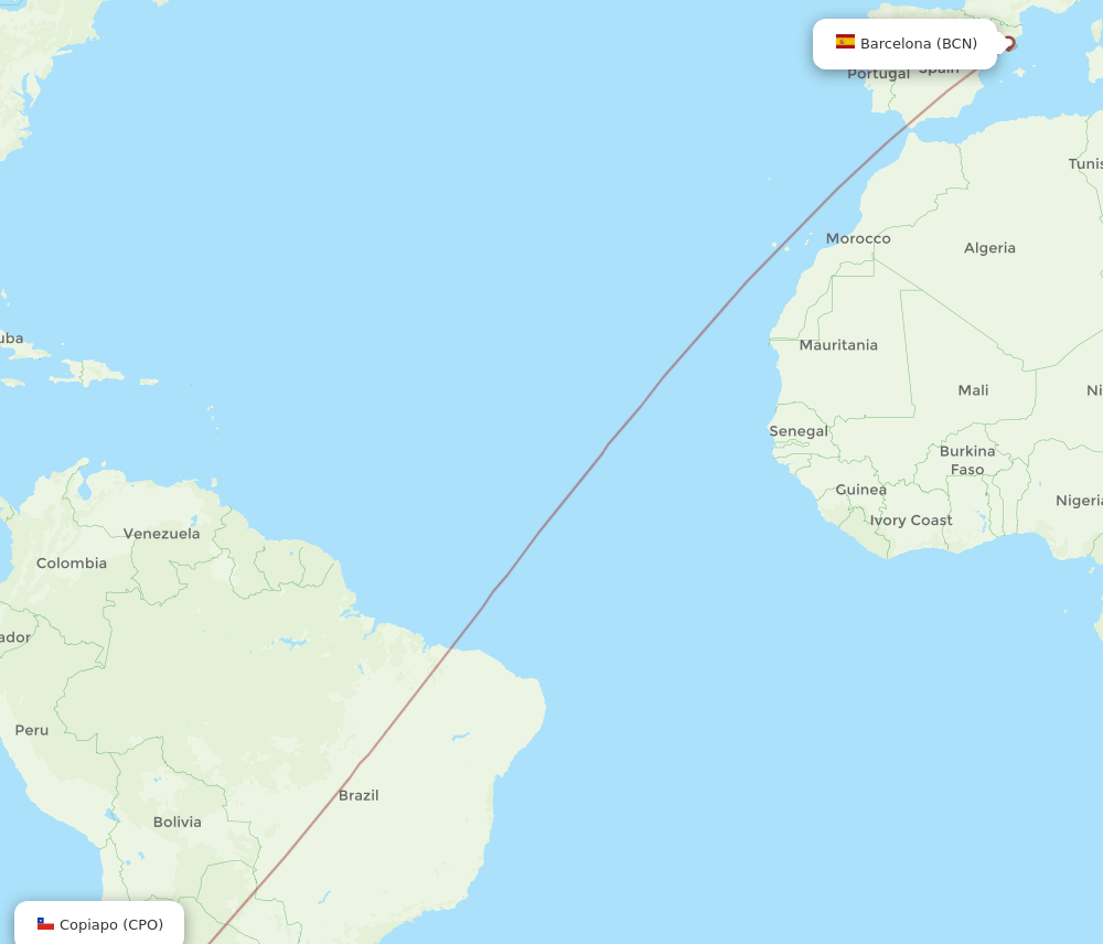 Barcelona - Copiapo route map and flight paths