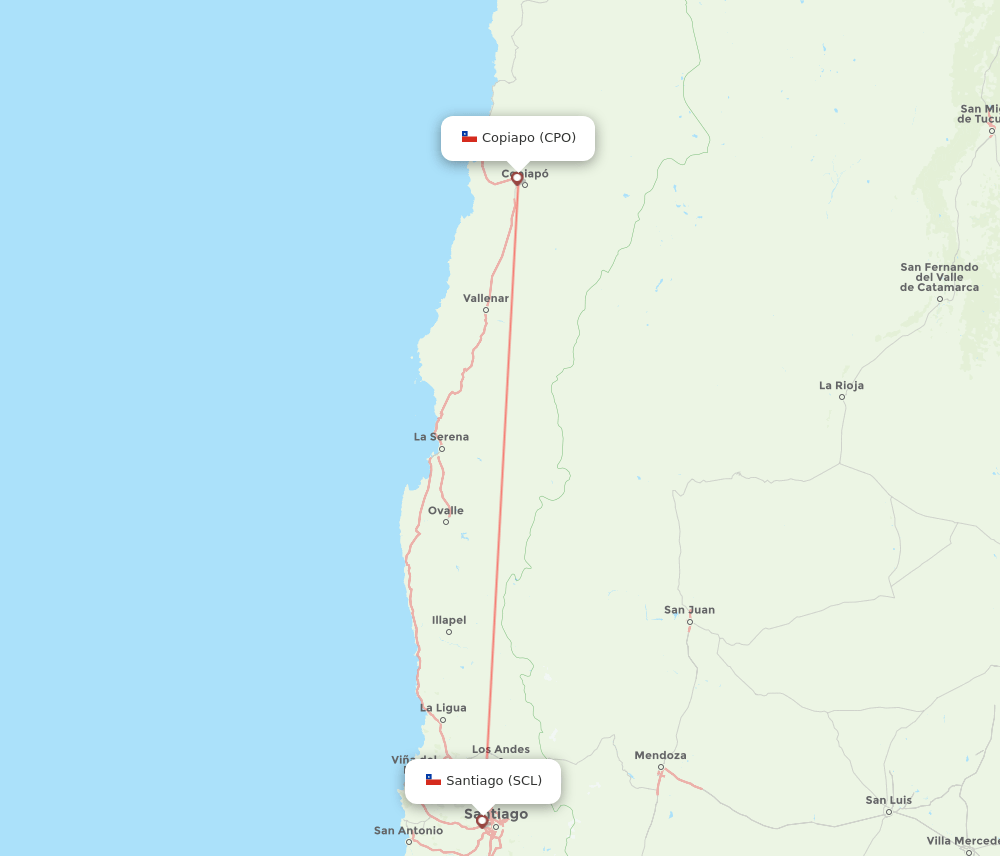 Copiapo - Santiago route map and flight paths