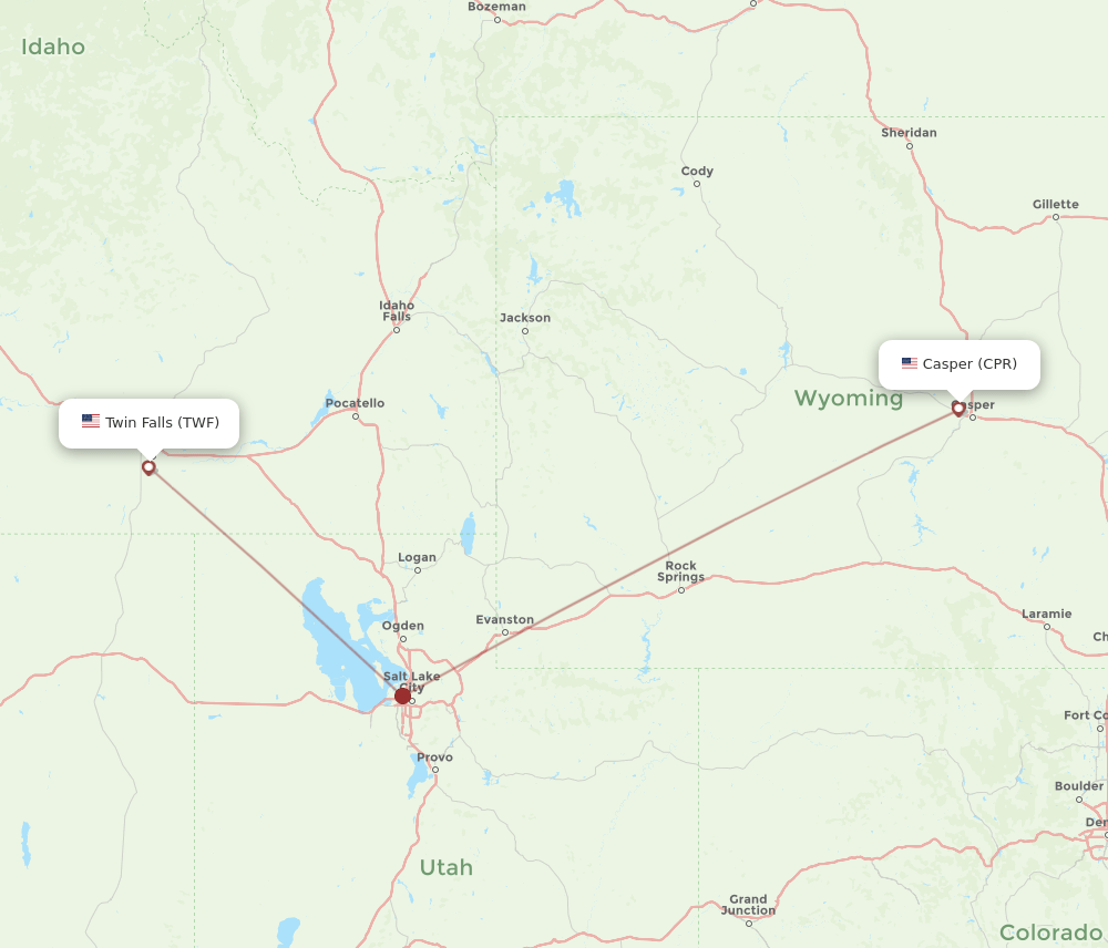 Casper - Twin Falls route map and flight paths