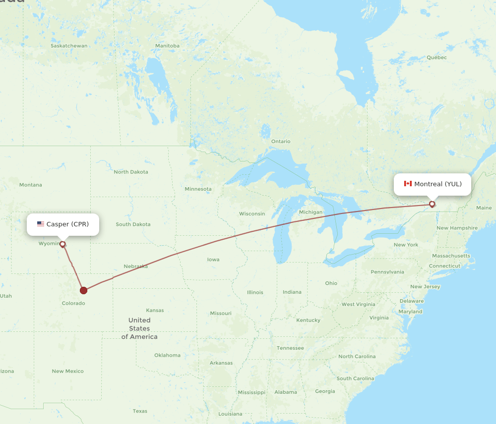 CPR to YUL flights and routes map